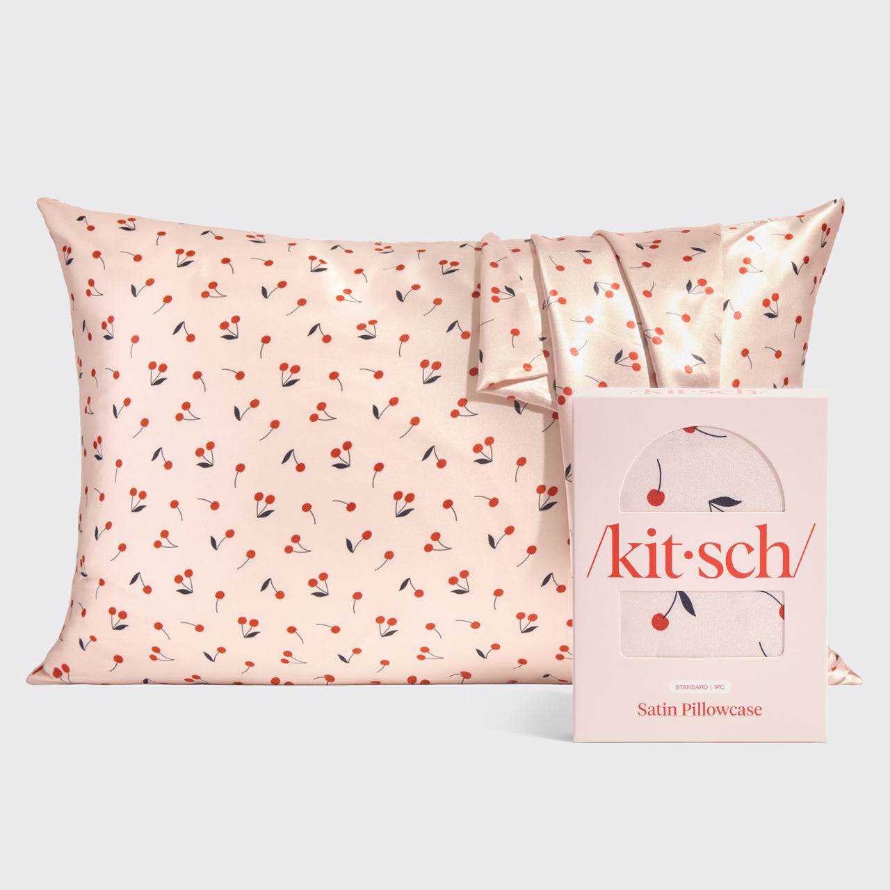 Funda de almohada de satén con estampado de cerezas
