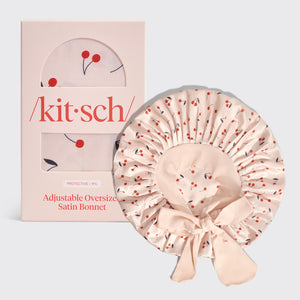 Übergroße Satin-Haube mit Kirschmotiv