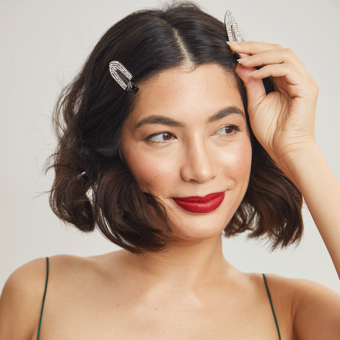 Set de 2 clips antiarrugas con pedrería - Hematita