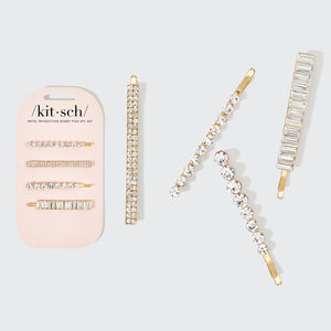 Metall-Strass-Haarspangen, sortiertes 4er-Set – Gold