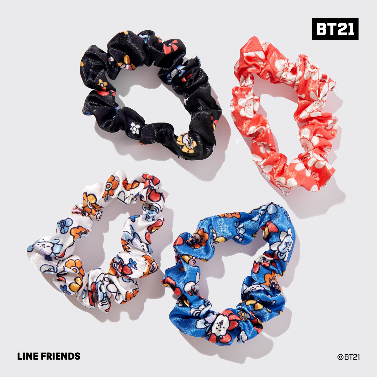 Kitsch x BT21 Satin Schlaf Scrunchies 4pc Set