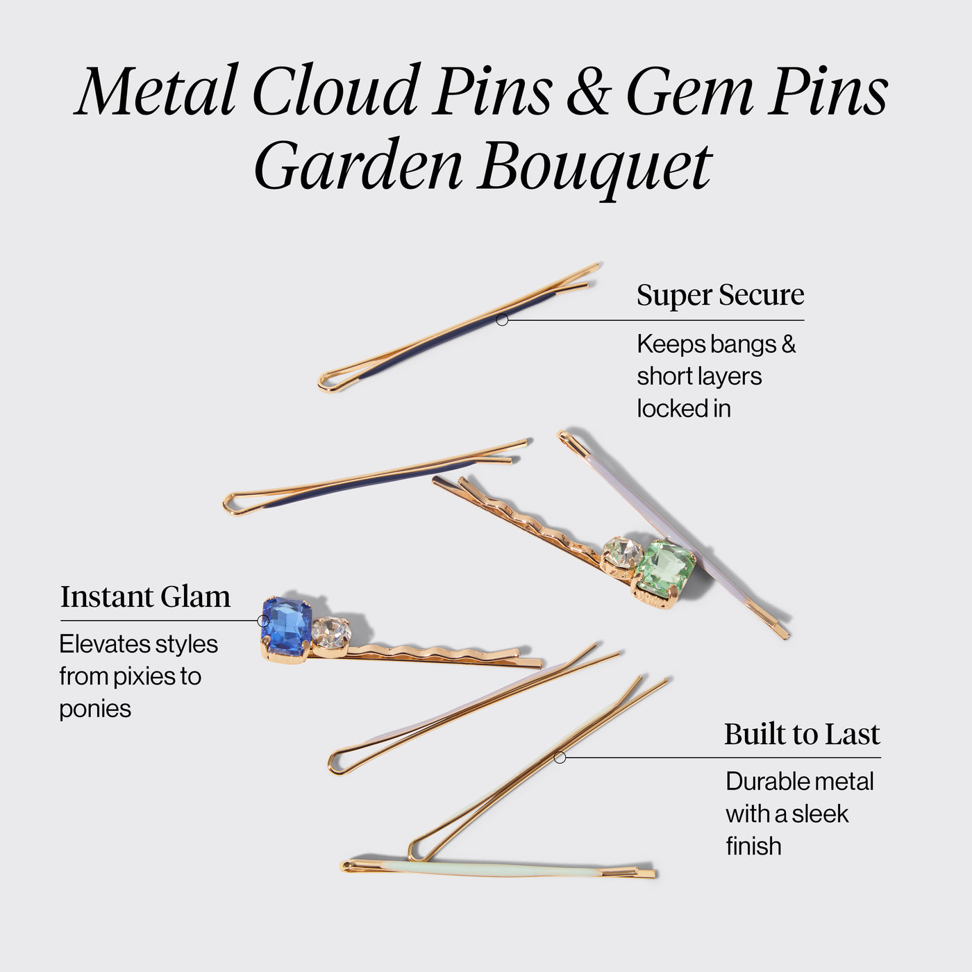 Set di spille da 8 pezzi con nuvole e gemme Garden Bouquet