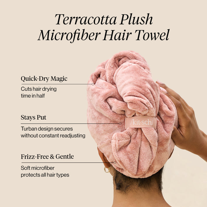 Turban pour cheveux en microfibre douce couleur terracotta