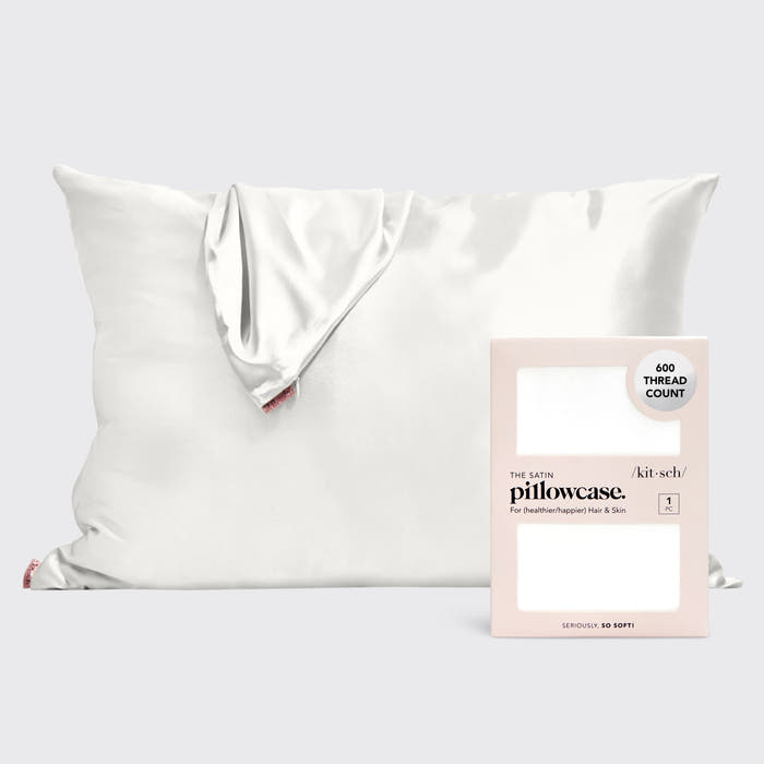 KITSCH Ivory Standard Satin Pillowcase — hero shot — smooth satin for softer hair and crease-free skin overnight