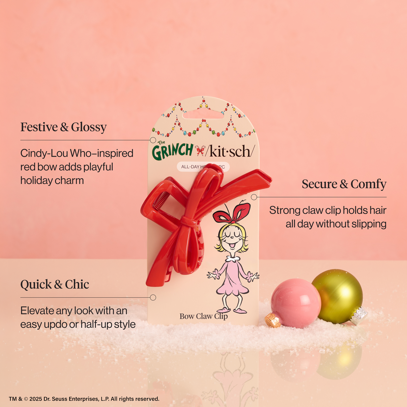 The Grinch x Kitsch Red Bow Claw Clip