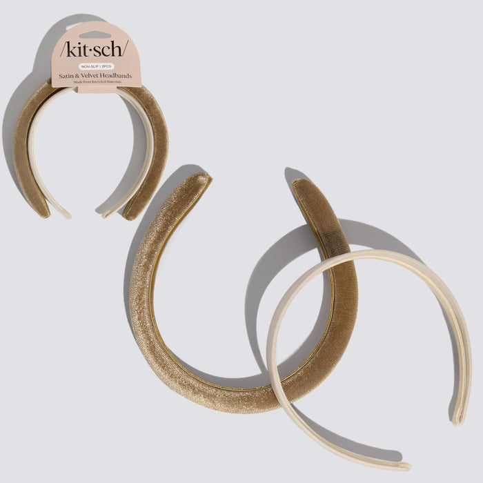 Diademas de satén y terciopelo crema y camel