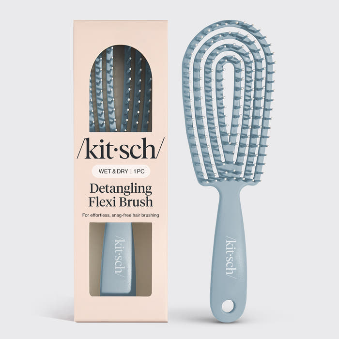 Haze Blue Kitsch Detangling Flexi Brush on a soft neutral background – flexible bristles for gentle detangling