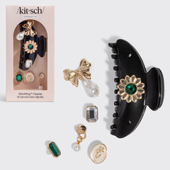 KitschPop™️ Gebogener Cloud Clip & Charms in Vintage-Schwarz