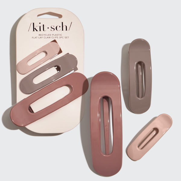 Kitsch Terracotta Flat Claw Clips 3pc Set with packaging on a gray background