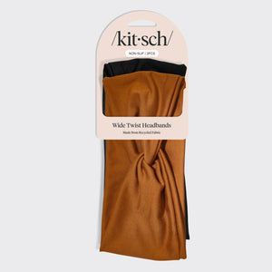 KITSCH Black & Camel Wide Headbands 2pc Set — packaging shot of black and camel wide headband 2-piece set — classic coordinating colors for any outfit