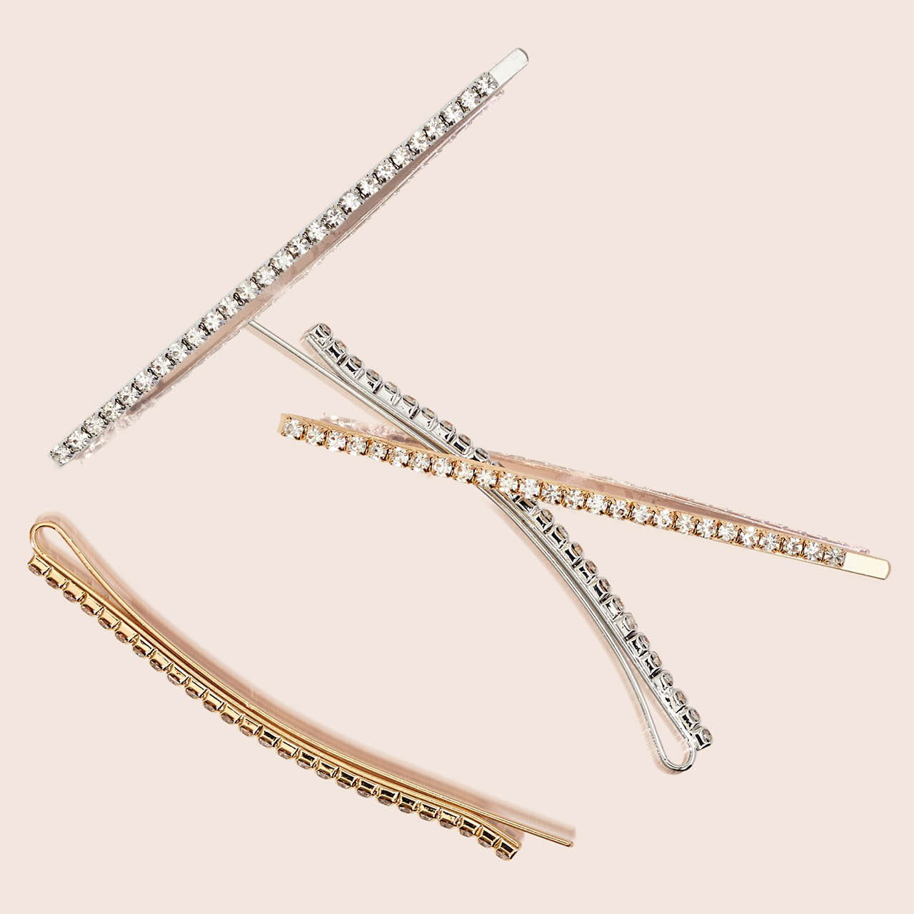 Epingles à chignon extra longues en métal et strass 4 pièces - or et argent