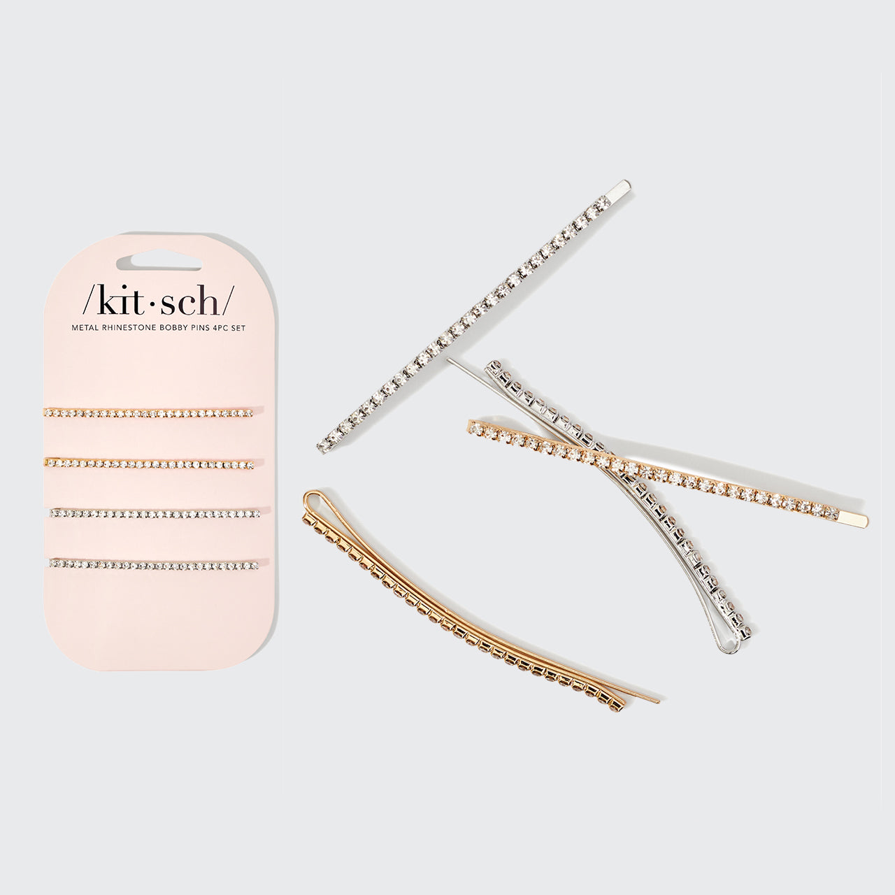 Epingles à chignon extra longues en métal et strass 4 pièces - or et argent