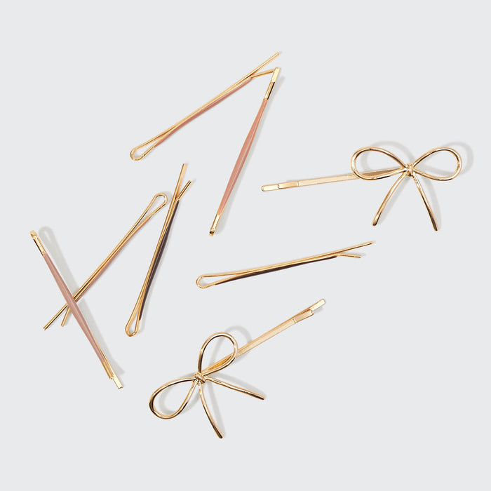 Metal Enamel Puffy & Bow Bobby Pins 8pc Set- Rosewood