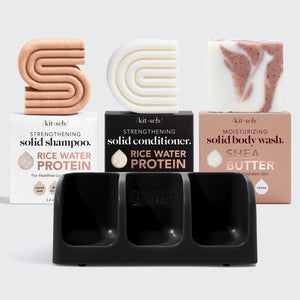 Hair Growth Rice Water Shampooing & Conditioner Soap Dish Bundle - Black