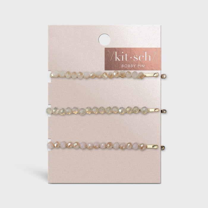 Beaded Metal Bobby Pins - Blush/Mauve
