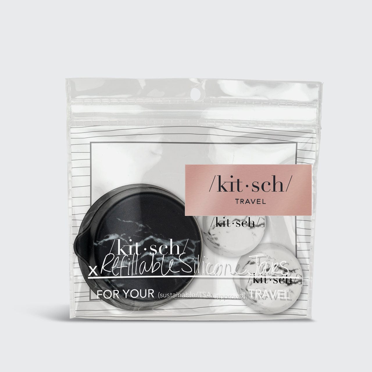 Ensemble de 3 pots en silicone rechargeables - Marbre noir et blanc