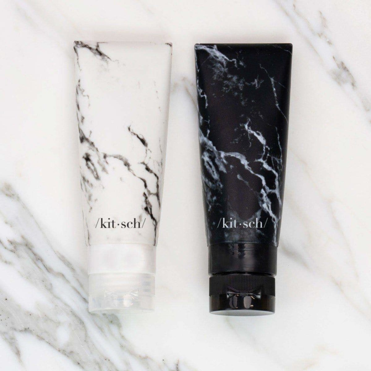 Refillable Silicone Bottle 2pc Set - Black & White Marble - KITSCH